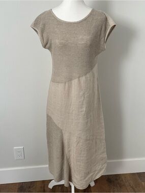 FreakyFlax 100% Undyed European Linen Dress Midi Lagenlook Breathable Size XS
